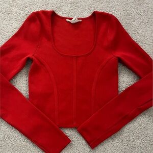 Bright red cropped fitted long sleeve